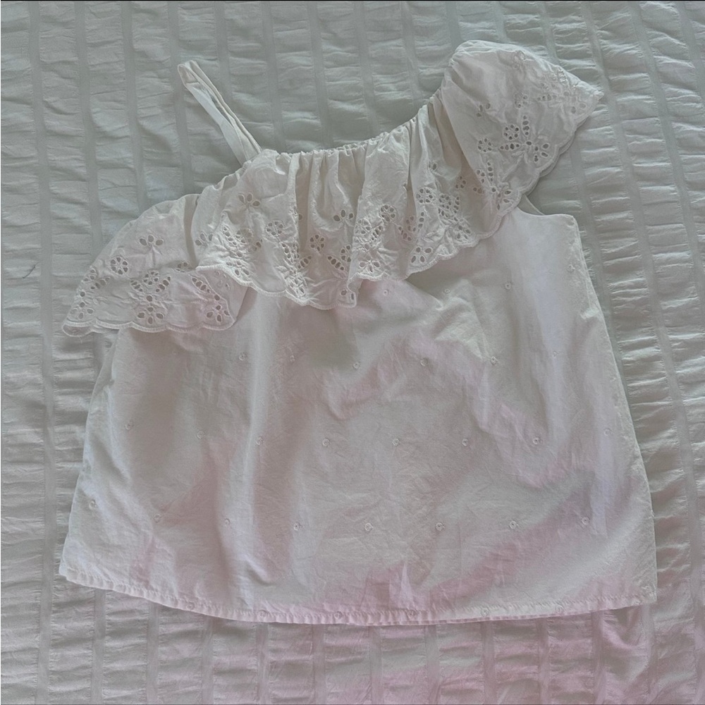 Gap Kids Asymmetrical Swiss Dot Eyelet Ruffle Top Girls Size Medium